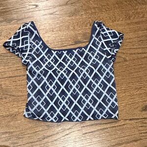 Blue and White Lattice Crop Top Anthropologie